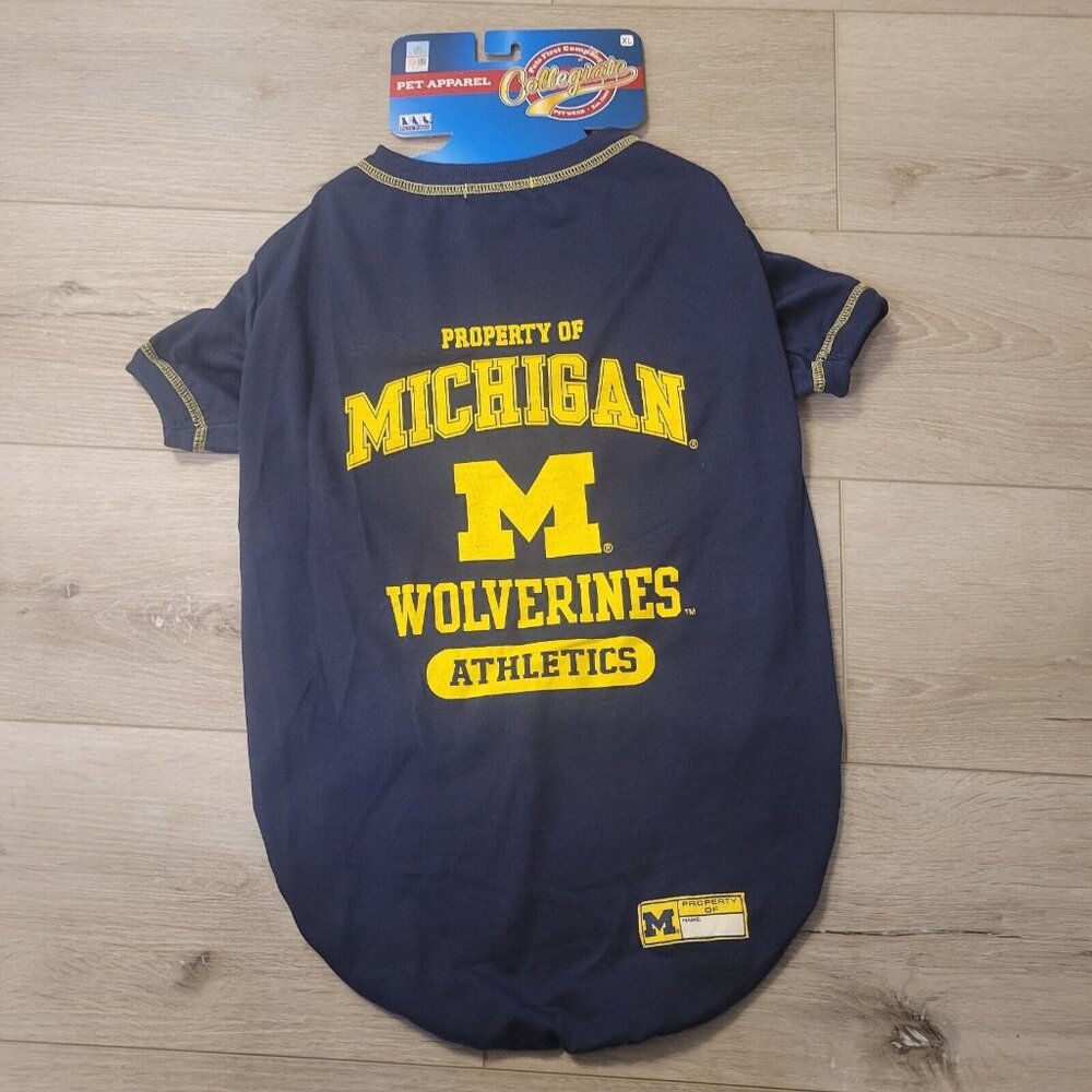 Michigan Wolverines Pet Tee Shirt Collegiate College Blue Gold Extra Large XL
